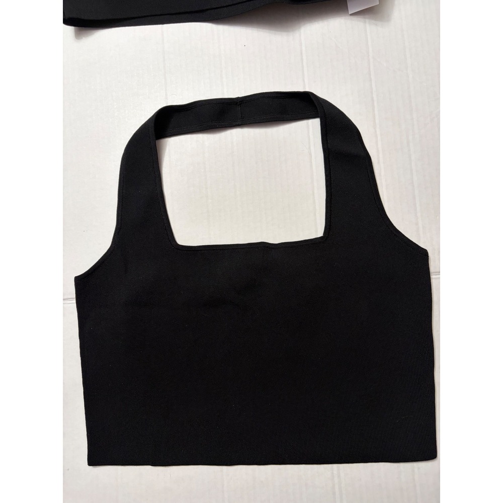 Greta‎ Bandage Halter Top Black Square Neck Heavy Knit Crop Tank L New bralette